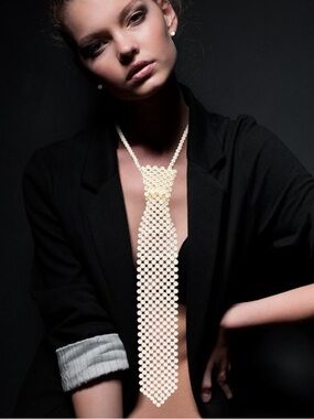 Pearl Beaded Tie Necklace - Ivory Statement Jewelry